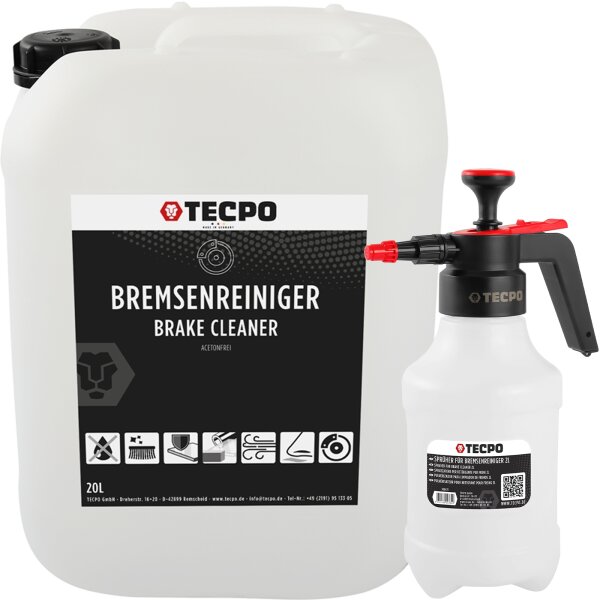 TECPO Bremsenreiniger 20L Kanister + Pumpsprühflasche, 2L