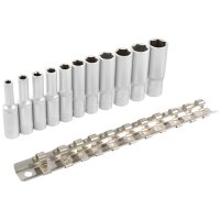TECPO Steckschlüssel Satz, tief, 1/4", 4-13 mm, 11-tlg + Umschaltknarre 1/4"