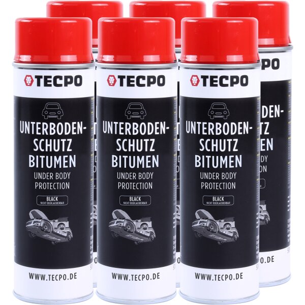 6x TECPO Unterbodenschutz Bitumen schwarz, 500 ml