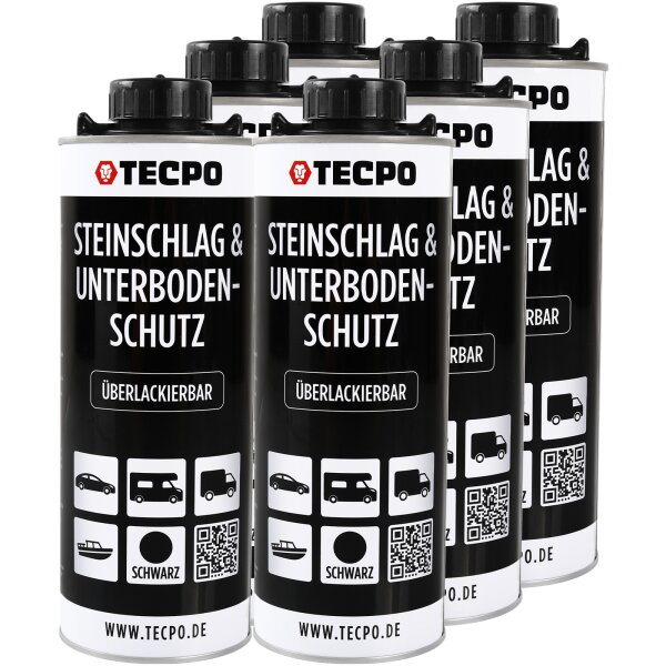 6x TECPO Unterbodenschutz Überlackierbar Schwarz, 1000 ml