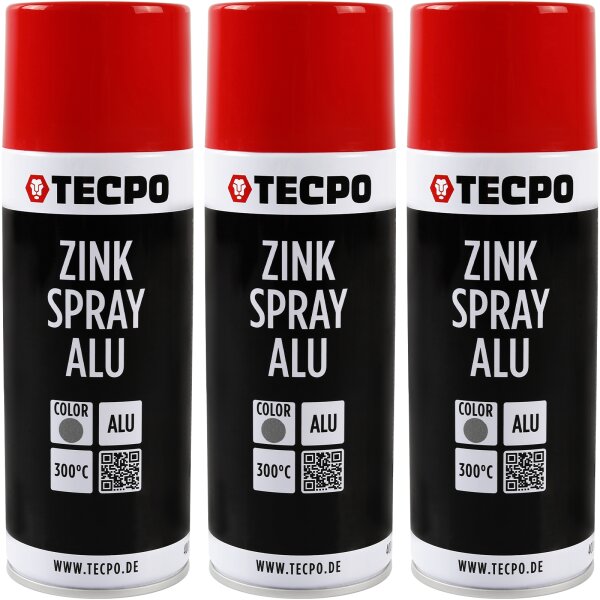 3x TECPO Zink Spray ALU Hell 400 ml bis 300°C Grundierung Rostschutz Korrosionsschutz