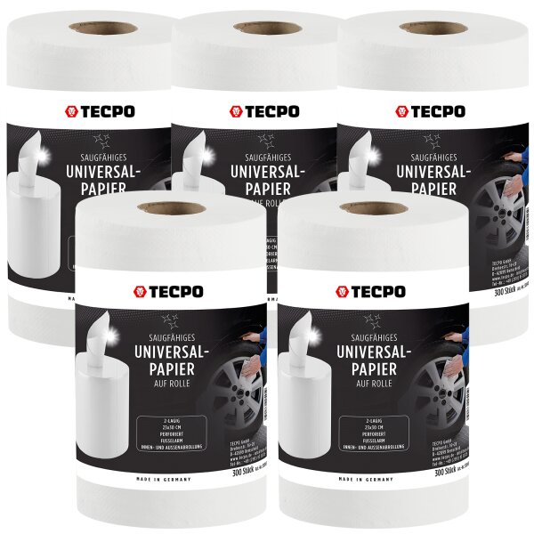 5x TECPO Putzrolle 2-lagig, 23x30 cm, WEIß-300