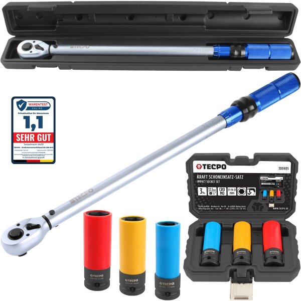 TECPO Drehmomentschlüssel (1/2") 60 - 330 Nm + Kraft-Schoneinsatz-Satz SW 17mm 19mm 21mm