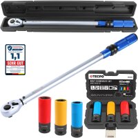 TECPO Drehmomentschlüssel (1/2") 60 - 330 Nm + Kraft-Schoneinsatz-Satz SW 17mm 19mm 21mm