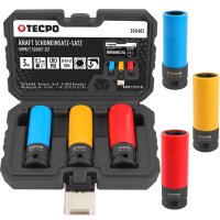 TECPO Drehmomentschlüssel (1/2") 60 - 330 Nm + Kraft-Schoneinsatz-Satz SW 17mm 19mm 21mm