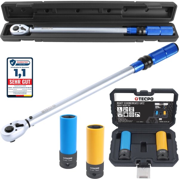 TECPO Drehmomentschlüssel (1/2") 60 - 330 Nm + Kraft-Schoneinsatz-Satz SW 17mm 19mm