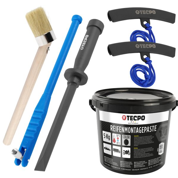 TECPO Felgenkantenschutz + Klebegewicht Schaber Entferner + Ventileinzieher + Reifen Montagepaste mit Pinsel