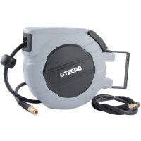 TECPO Druckluftschlauch Aufroller 15 Meter + 1.5 Meter und Ausblaspistolen-Satz + Adapter