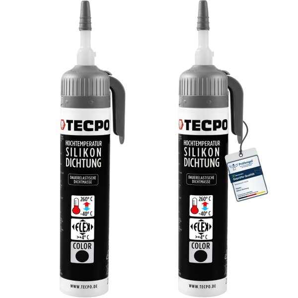 TECPO 2x Hochtemperatur Silikon Dichtung HSD 30 schwarz, 200 ml