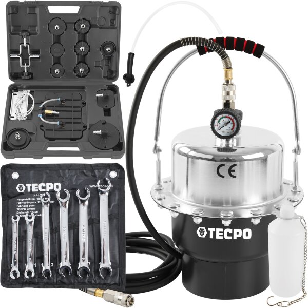 TECPO Druckluft Bremsenentlüftungsgerät, 5 Liter + Doppel-Ringschlüssel-Satz