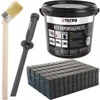 TECPO Reifenmontagepaste schwarz 5 kg + Pinsel + 600x Klebegewichte Black + Kunststoffschaber