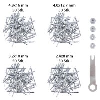 TECPO Blindnietzange mit 200 Alu Blindnieten + Nietmutternzangen Satz M3-M12, 110-tlg.