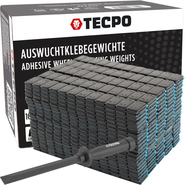 1200x TECPO Klebegewichte Black Auswucht Gewichte, 5g + Kunststoffschaber