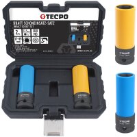 TECPO Drehmomentschlüssel 1/2 Zoll, 40-210 Nm + Bremskolben-Rücksteller + Kraft-Schoneinsatz-Satz SW 17 mm 19 mm