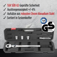 TECPO Drehmomentschlüssel 1/2 Zoll, 40-210 Nm + Bremskolben-Rücksteller + Kraft-Schoneinsatz-Satz SW 17 mm 19 mm