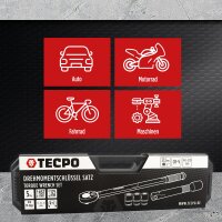 TECPO Drehmomentschlüssel 1/2 Zoll, 40-210 Nm + Bremskolben-Rücksteller + Kraft-Schoneinsatz-Satz SW 17 mm 19 mm