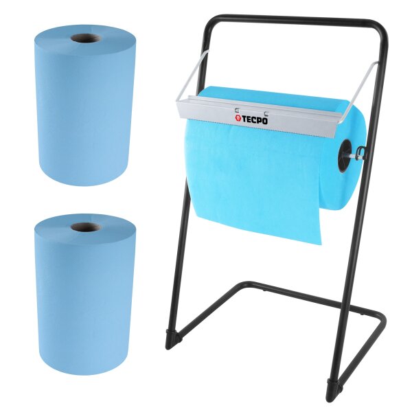 TECPO Bodenständer für Putztuchrollen + 2 Rollen Putzpapier, 3-lagig