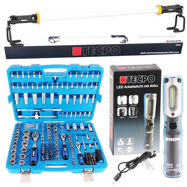 TECPO Werkstatt Werkzeugkoffer + LED Handlampe und Motorraumleuchte