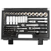 TECPO Steckschlüssel-Satz, 92-tlg, 1/4+3/8", ZOLL + LED Akku Handlampe 500 Lumen