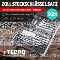 TECPO Steckschlüssel-Satz, 92-tlg, 1/4+3/8", ZOLL + LED Akku Handlampe 500 Lumen
