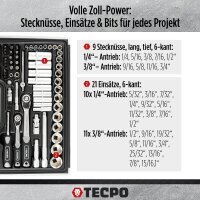 TECPO Steckschlüssel-Satz, 92-tlg, 1/4+3/8", ZOLL + LED Akku Handlampe 500 Lumen