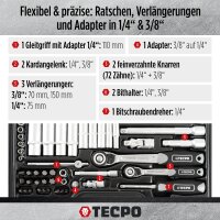 TECPO Steckschlüssel-Satz, 92-tlg, 1/4+3/8", ZOLL + LED Akku Handlampe 500 Lumen