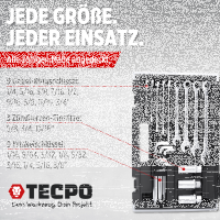 TECPO Steckschlüssel-Satz, 92-tlg, 1/4+3/8", ZOLL + LED Akku Handlampe 500 Lumen