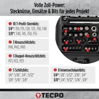 TECPO Steckschlüssel-Satz, 92-tlg, 1/4+3/8", ZOLL + LED Akku Handlampe 500 Lumen
