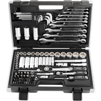 TECPO Steckschlüssel-Satz, 92-tlg, 1/4+3/8", ZOLL + LED Akku Handlampe 500 Lumen