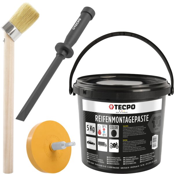 TECPO Reifenmontagepaste schwarz 5 kg + Pinsel + Schaber + Radierer