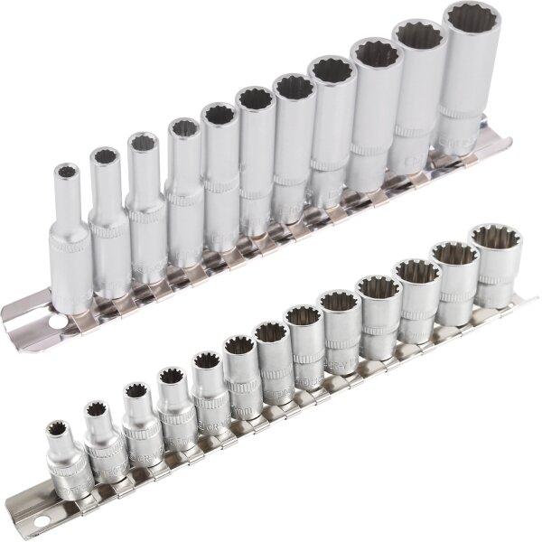 TECPO Steckschlüssel-Satz, SW 4-13 mm, 1/4, 11-teilig + TECPO Vielzahn Steckschlüssel Satz 1/4 Zoll, 13-teilig