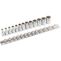 TECPO Steckschlüssel-Satz, SW 4-13 mm, 1/4, 11-teilig + TECPO Vielzahn Steckschlüssel Satz 1/4 Zoll, 13-teilig