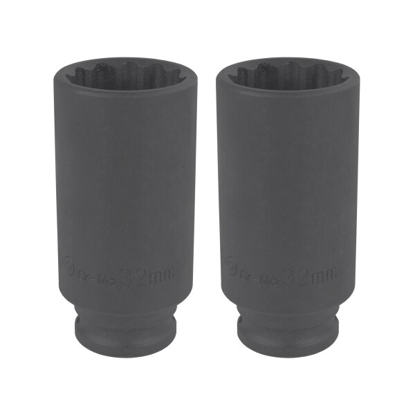 2x TECPO Vielzahn Kraft Steckschlüssel Nuss 1/2 Zoll, 32 mm