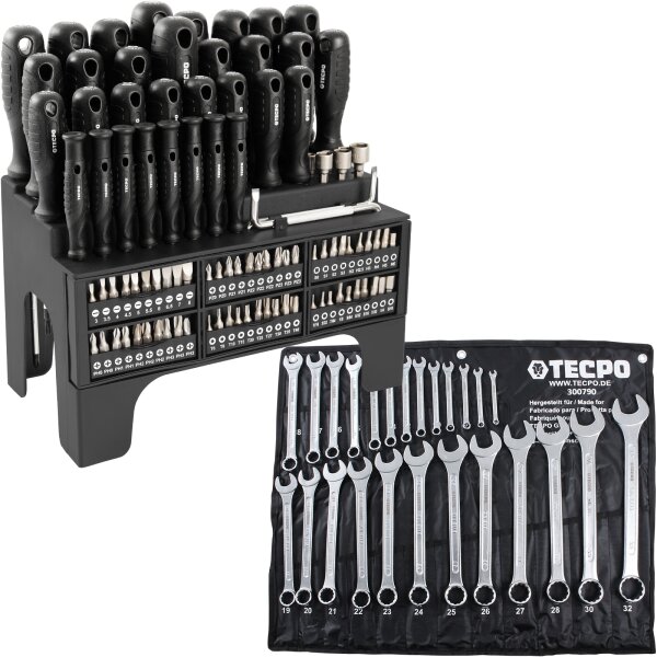 TECPO Schraubendreher- und Bit Set 100-tlg. + Maulringschlüssel-Satz, 6-32mm, 25-tlg.