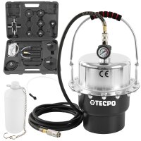 TECPO Druckluft Bremsenentlüftungsgerät + Ringschlüssel-Satz + Tester + Bremsflüssigkeit, 5 Liter