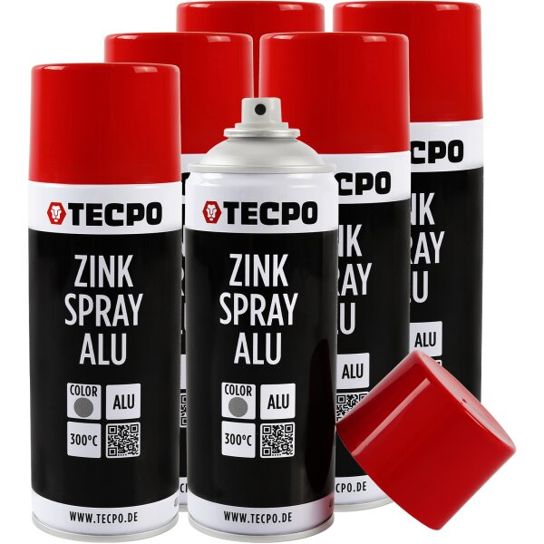 6x TECPO Zink Spray ALU Hell 400 ml bis 300°C Grundierung Rostschutz Korrosionsschutz