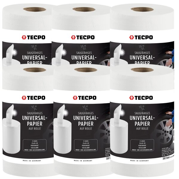6x TECPO Putzrolle 2-lagig, 23x30 cm, WEIß-300