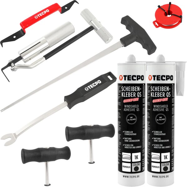 TECPO Windschutzscheibe-Reparaturset + 2x Scheibenkleber 290 ml MS-Polymer