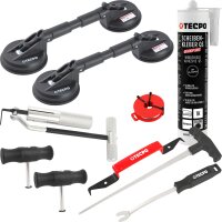 TECPO Windschutzscheibe-Reparaturset + 2x Gummi-Doppelsauger + Scheibenkleber MS-Polymer, 290 ml