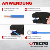 TECPO Crimpzange mit Kabelschuh-Sortiment, 225 mm, 271-teilig + Kabelschuhzange