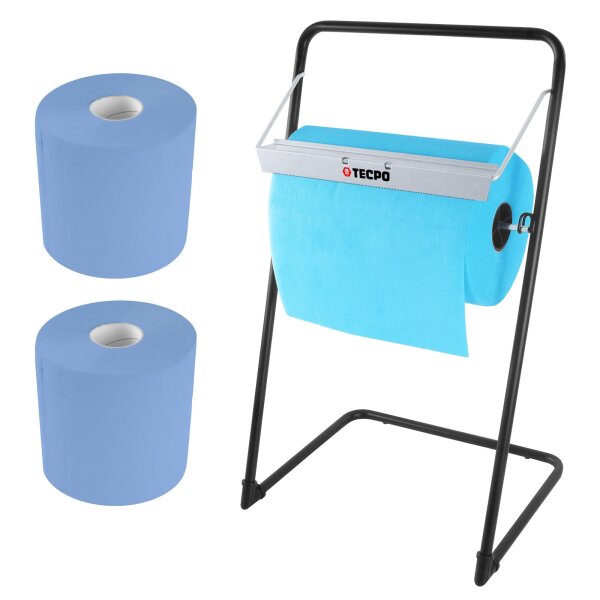 TECPO Bodenständer für Putztuchrollen + 2 Rollen Putzpapier, 2-lagig