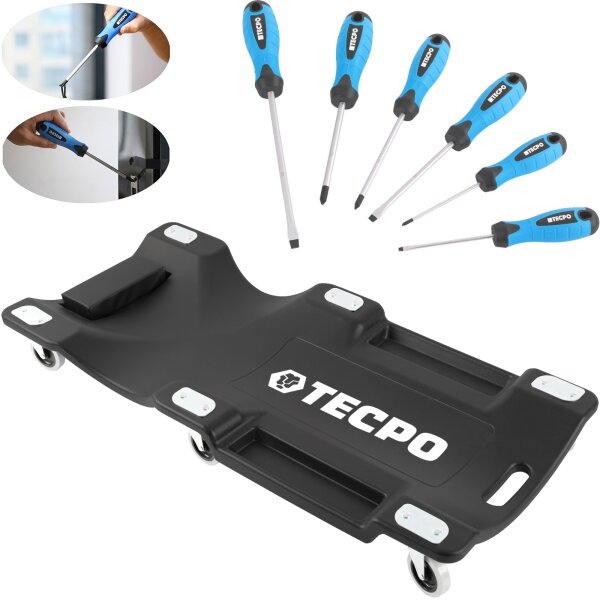 TECPO Werkstattrollbrett Rollliege 360° drehbar + Schraubendreher-Satz, 6-tlg.