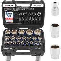 TECPO Vielzahn Steckschlüssel Satz 12-kant SW 8-36 mm + Außen Torx (E-Profil) 1/2" Antrieb