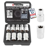 TECPO Vielzahn Steckschlüssel Satz 12-kant SW 8-36 mm + Außen Torx (E-Profil) 1/2" Antrieb