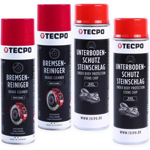 2x TECPO Bremsenreiniger Universal Reiniger, 500 ml + 2x TECPO Unterbodenschutz Bitumen schwarz, 500 ml