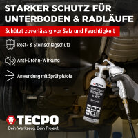 5x TECPO Unterbodenschutz Überlackierbar Schwarz, 1000 ml + Druckluft Unterbodenschutz Pistole