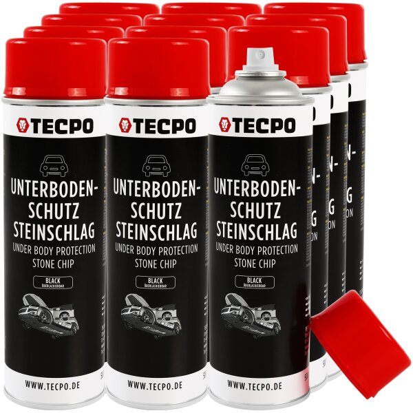 12x TECPO Unterbodenschutz überlackierbar schwarz, 500 ml