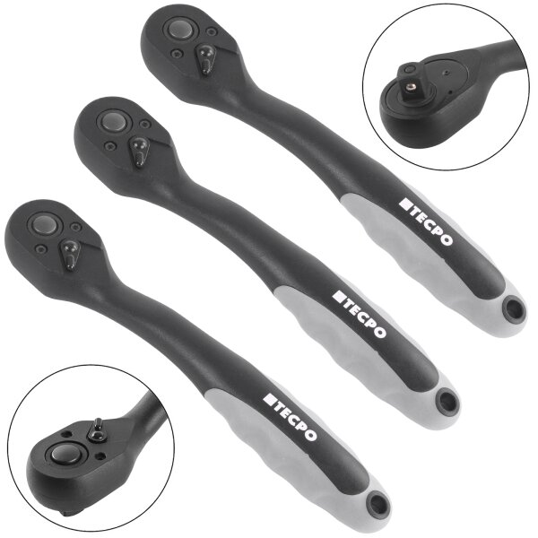 3x TECPO Umschaltknarre 3/8 Zoll 72 Zähne feinverzahnt