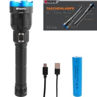 2x TECPO Taschenlampe 8000 Lumen, 6500K, 200m Leuchteweite, Akku Power-Lampe