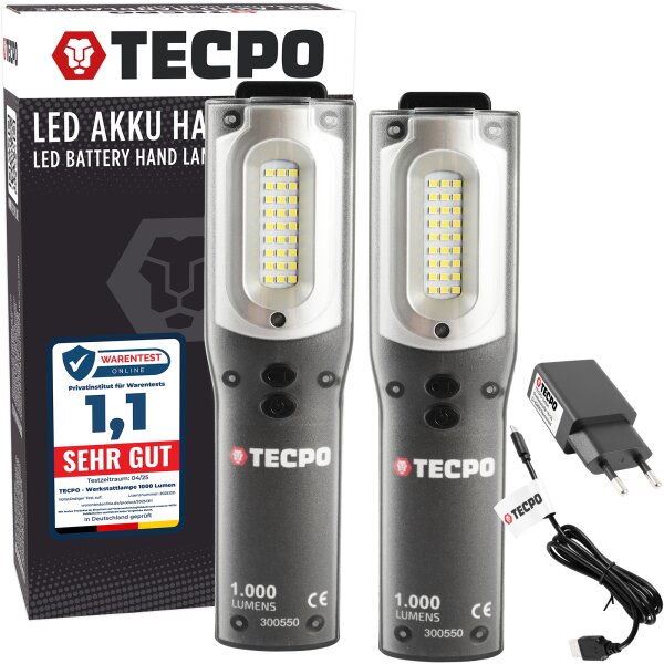 2x TECPO LED Akku Handlampe 1000 Lumen + USB Ladegerät